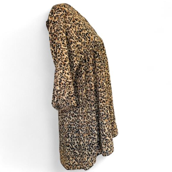 ZARA TRF Collection Leopard Print Babydoll Mini Dress Tan Black Brown Size L NWT - Picture 3 of 6